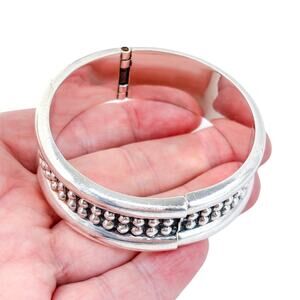 Vintage Mexico Taxco TA-154 Sterling Silver 925 Beaded Clamper Bracelet 7.25"